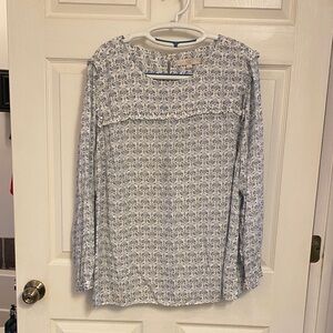 LOFT Blue and White Patterned Blouse